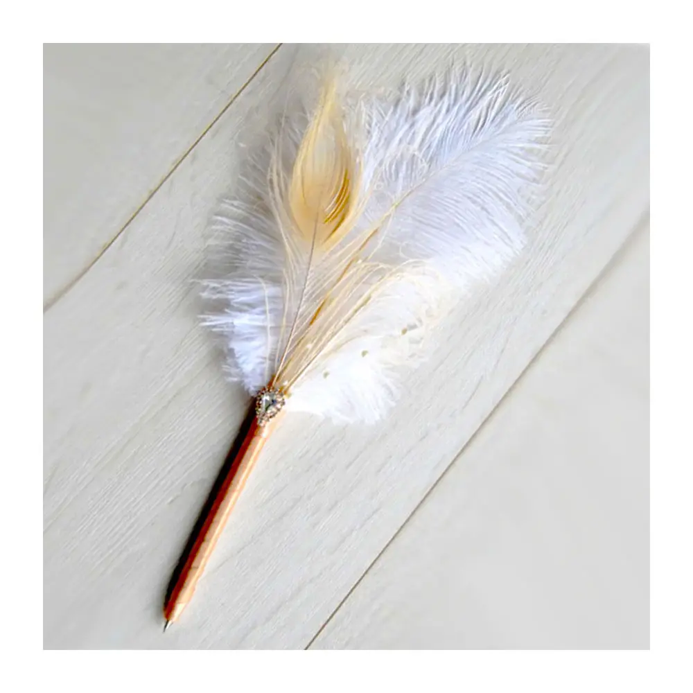 Thiết Kế Đặc Biệt Bút Ký Đám Cưới Mực Đen Lãng Mạn Trắng Đà Điểu Màu Be Peacock Feather Quill Pen