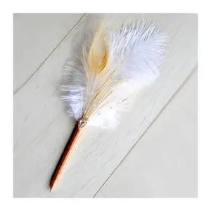 Special design wedding signing pen black ink romantic white ostrich beige peacock feather quill pen