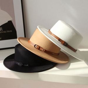 Unisex Wholesale Brand Quality 100% Wool Felt Bowler <b>Hat</b> <b>Flat</b> Top British Style Fedora 3D Embroidery Fishing Party Leather Bond - Product Image 1