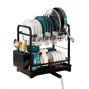 Escurridor de Platos de 2 Niveles con Porta Cubiertos, Escurridor de Cocina Metálico Vertical de 36x24.5x43cm - Product Image 1