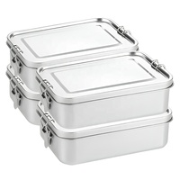 Boîte à lunch rectangulaire en acier inoxydable 304 de qualité alimentaire, étanche, argentée, 0-1L, durable, écologique, compatible congélateur, avec joint en silicone