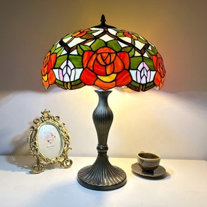 LongHuiJing 16 Inch Stained Glass Rose Floral European Table Lamp LED Desk Lamp Flexible Simple AC - Product Image 2