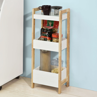 Chariot de rangement en bois Mobile étroite petite étagère organisateur stockage utilitaire chariot support pour cuisine salle de bain 3 niveaux étagère