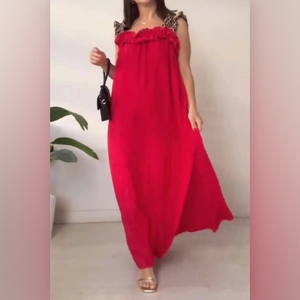 เดรสผ้าฝ้ายลินินพิมพ์ลายเสือดาวแบบลำลองสำหรับผู้หญิงรุ่นใหม่ขายดีที่สุด พร้อมกระเป๋าและดีไซน์แบบไร้สาย - Product Image 4