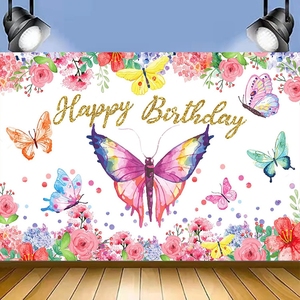 Hstyle mariposa <span class=keywords><strong>cumpleaños</strong></span> telón <span class=keywords><strong>de</strong></span> fondo niños Feliz <span class=keywords><strong>cumpleaños</strong></span> Banner mariposa primavera flores <span class=keywords><strong>cumpleaños</strong></span> fiesta decoraciones foto <span class=keywords><strong>de</strong></span> fondo - Product Image 1