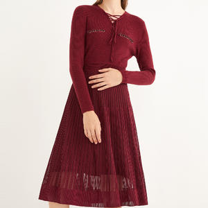 <span class=keywords><strong>Abito</strong></span> plissettato <span class=keywords><strong>rosso</strong></span> maglione lavorato a <span class=keywords><strong>maglia</strong></span> 2022 abiti Casual Sexy da donna stilista - Product Image 4