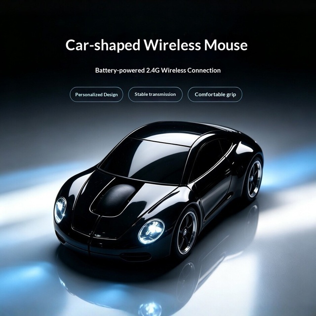 Car-shaped USB Ergonomic Wireless 24G Portable 3-Button Optical Mouse for Laptops Used Stock Right-Handed Available Multiple