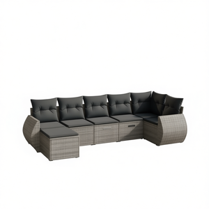 Ensemble de canapés de jardin modulaires en rotin PE gris, collection de meubles d'extérieur, coussins imperméables, design contemporain - Product Image 1
