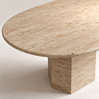 MEUBLES JIAMEIJIA |   Table à manger ovale effet travertin avec piétement à facettes
