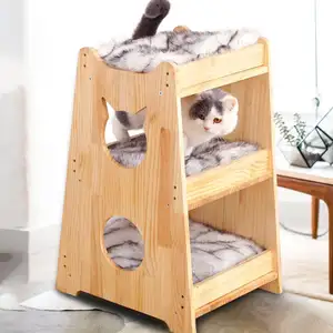 子猫のための取り外し可能で洗えるマットを備えた大きな猫の木の木製のモダンな猫の塔の猫の家具