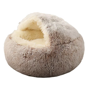 Lit pour animaux de compagnie Petdom, nouveau, en peluche, long, moelleux, mignon, rond, avec canopy, rembourrage épais en coton PP, lits pour chiens - Product Image 2