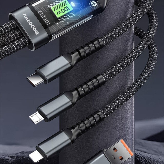 Wholesale Factory 100W 66W 27W USB 5A Type C USB Charging LED Display Nylon Braided Data Cable Quick Charge Cable