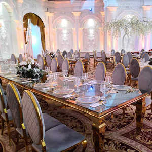 Ristorante di lusso hotel <span class=keywords><strong>in</strong></span> acciaio inox tavolo da pranzo <span class=keywords><strong>con</strong></span> <span class=keywords><strong>piano</strong></span> <span class=keywords><strong>in</strong></span> <span class=keywords><strong>vetro</strong></span> - Product Image 4