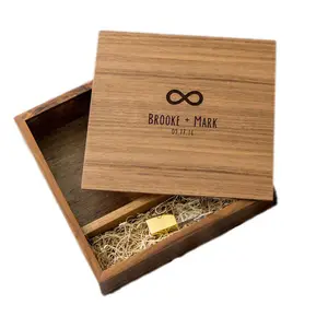 Custom Dark Wood Box For Photos And USB Beautiful Gifts Wooden Storage Boxes With Sliding Lid