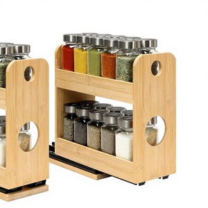 Tfro & Cile Étagère à Épices Coulissante à Double Niveau en Bambou pour Armoire, Organisateur Gain de Place pour Assaisonnements, Cuisine et Garde-Manger - Product Image 1