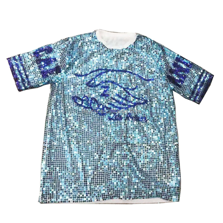 Zeta Amicae Short Sleeve Light Navy Blue Sequin T-Shirt Dress