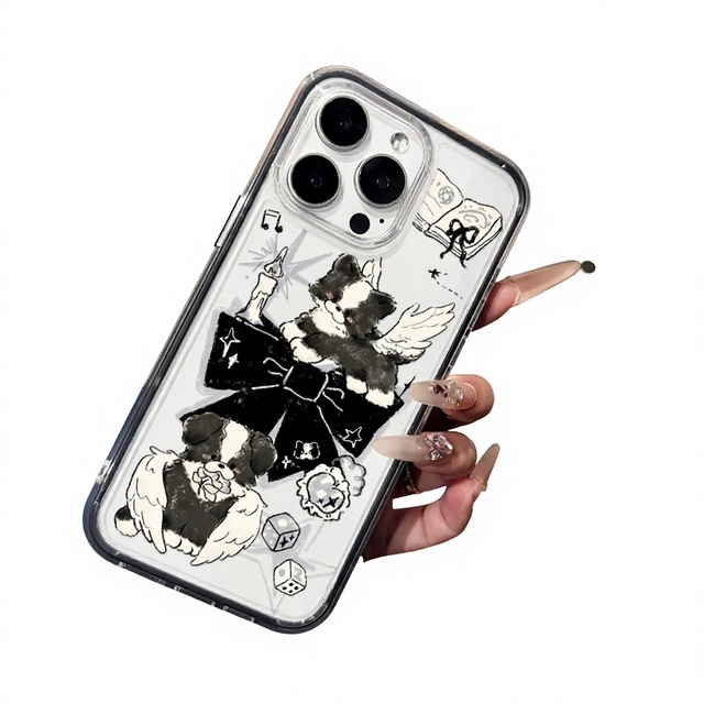 For for 16/15/14 17 Pro Max Gothic Graffiti Angel Puppy Two-in-One Soft-edge Shockproof Phone Case