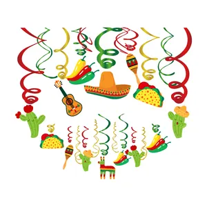 XL070 30 piezas Fiesta Mexicana Cinco De Mayo Fiesta Streamers Foil Colgando Remolinos De Techo