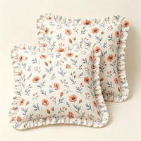 Housse de coussin en coton 100% à imprimé floral coquelicot corail et volants, style vintage, pour canapé, chambre, décoration intérieure, vente en gros