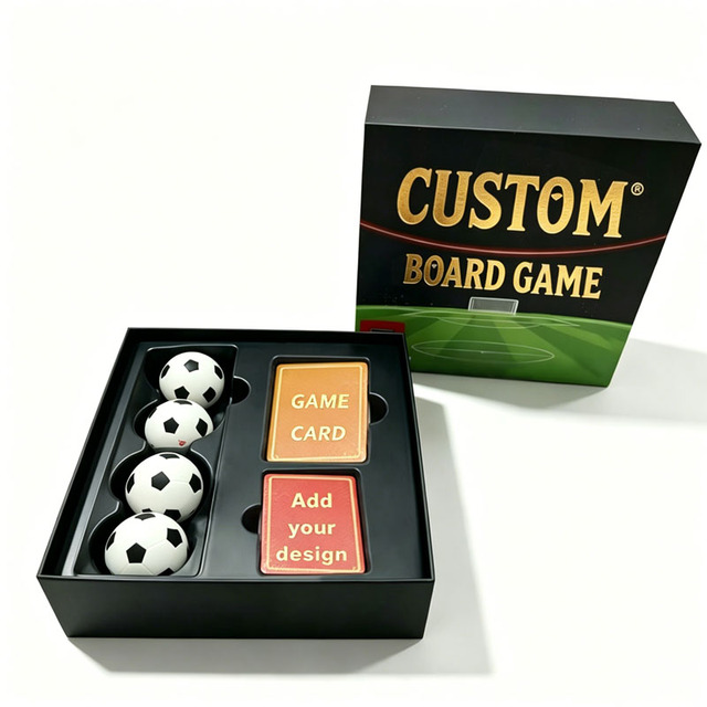 Printed Gold Logo Black Based and Lid Box Customized Football Board Game Card Soccer Balls and Playing Cards for Kids and Adults