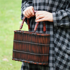 Handmade Bamboo Woven Tote Bag Solid Color Distressed Finish Women's <b>Beach</b> Bag Tea Set Storage <b>Accessory</b> - Product Image 1