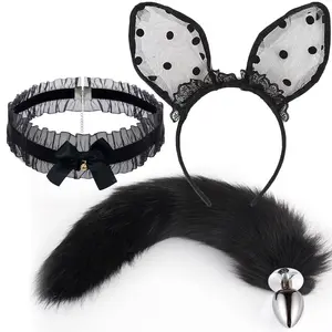 Sexy Plush Cat Ear Headband With Bells Necklace Set Sex toys For Women Couples Cosplay Anal Sex Toys Bunny Tail Butt Plug