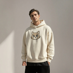 Men's Cream Cartoon Graphic Hooded Sweatshirt Pullover Oversized Casual <b>Y2K</b> <b>Streetwear</b> for Autumn - Product Image 3
