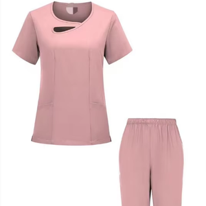 Joggers Scrubs col en V manches courtes léger extensible pour les vétérinaires dans les cliniques et les magasins pour animaux de compagnie - Product Image 1