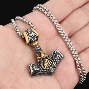 Vintage Viking Thor's Hammer Odin Triangle Rune <b>Titanium</b> Steel Pendant Necklace Punk Hip Hop Nordic Valknut Stainless Silver - Product Image 3