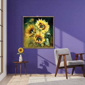 Sunflower Painting Print: Yellow Floral <b>Canvas</b> Wall Art,GOLD <b>FRAMED</b> <b>CANVAS</b> - Product Image 3