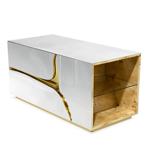 Contemporary Bedroom Furniture <b>Bedside</b> Table Cabinet <b>White</b> Stainless Steel Wood Luxury Modern Nightstand DS-BOCA-01-LAPIAZ Moder - Product Image 4