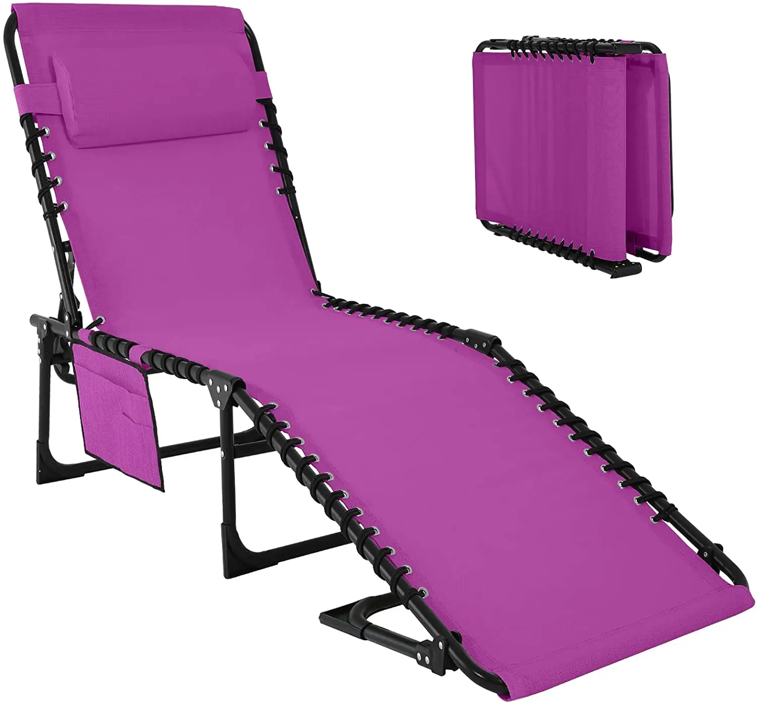 ABCCANOPY Verstellbarer klappbarer Chaiselongue im Freien 3 Liege positionen mit Kissen und Taschen für den Patio Lawn Beach Pool