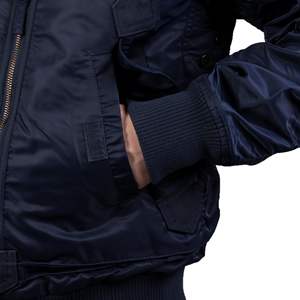 Blouson de vol tactique pour homme, bleu foncé et noir, avec boucle de suspension, bordure tricotée sur le col, les manches et l'ourlet, col montant - Product Image 6