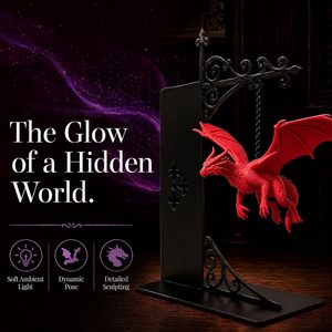 Floating <b>Dragon</b> Bookend With Led <b>Light</b> Fantasy Design Metal Bookshelf Decor For Adults - Product Image 3