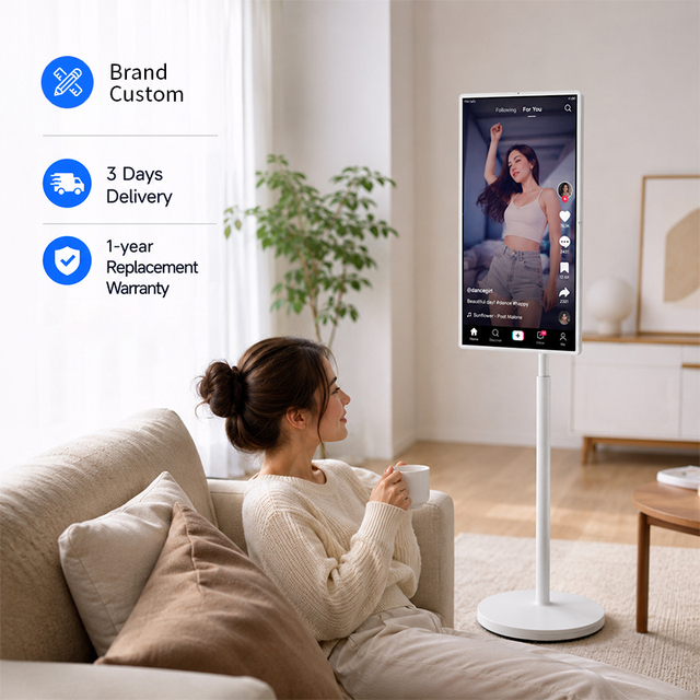 VETO 24 27 32 Inch Smart Portable TVs on Wheels 4K Android 4H-7H Battery With Built-in 1300W Camera for Exhibition Cafe Home Use