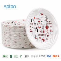 Lot de vaisselle jetable biodégradable pour Noël, assiettes en papier décoratives pour fêtes, vaisselle de table en gros pour dîner