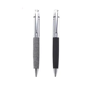 low price manufactures gray black color leather wrapped ball pen customized branded logo metal PU Leather cloth covered pen