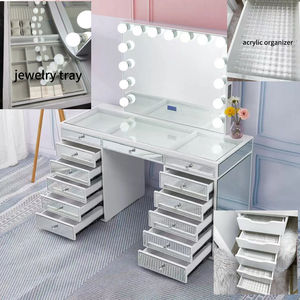 Moderna Toletta con Specchio Grande Illuminato a LED, Lampadine Bluetooth ad Alta Luminosità con Divisorio in Acrilico per Rossetti e Porta <span class=keywords><strong>Gioielli</strong></span> - Product Image 5