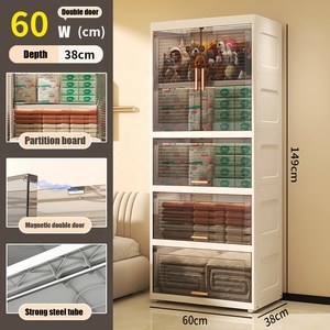 Cloison à double porte de <span class=keywords><strong>60</strong></span> <span class=keywords><strong>cm</strong></span> avec armoire transparente à clapet 2/3/4/5 organisateur d'étagères armoire de rangement en PP à roulement solide - Product Image 6