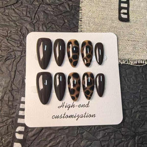 High-end Luxury Leopard Print Almond <b>Press</b> <b>on</b> <b>Nails</b> <b>Nail</b> Supplies Artificial Hard and Reusable Support Wholesale Customization - Product Image 4