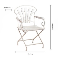 Ensemble bistrot vintage en fer forgé blanc vieilli, table ronde et fauteuils de style français, pour jardin, balcon ou extérieur