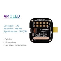 Pantalla TFT AMOLED Redonda de 1.43 Pulgadas MLD con Panel Táctil, Resolución 466x466, Interfaz RGB QSPI, Módulo LCM de 350cd, -20-70C