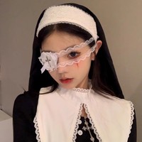 Halloween Nun Eye Mask Cosplay Lolita Headpiece Lace Face Cover Dark-themed Hair Accessoire