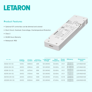 LETARON <strong>60W</strong> Waterproof AC-DC Plastic Constant Voltage Single <strong>LED</strong> Driver 120-240Vac 24V 3-Year Warranty for Cabinet Light/<strong>LED</strong> - Product Image 4