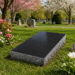 Marqueur plat en granit noir jais à vendre, monument funéraire, design américain, surface noire - Product Image 3