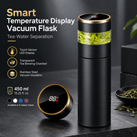 Bouteille isotherme intelligente avec affichage LED de la température, 450 ml, séparation thé/eau, en acier inoxydable, avec couvercle et logo personnalisé