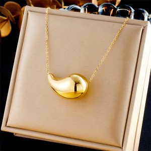 Gold Plated Teardrop Pendant Stainless Steel Earrings <b>Bracelet</b> Necklace <b>Set</b> Women's Party Jewelry Fashion <b>Set</b> - Product Image 2
