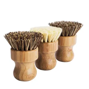 Natürliche Bambus Geschirr bürste Pan Pot Waschbecken Sisal Pan Pot Waschbecken Sisal Borsten Scrub Brush Küche Geschirrs pül mittel Reinigungs bürste Set
