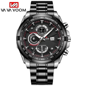 Montre chronographe sport pour homme, cadran noir, or rose, acier inoxydable, montre-bracelet décontractée pour homme - Product Image 3