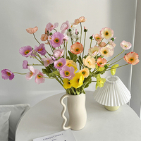 Fleur artificielle de pavot floqué à 4 têtes de haute qualité pour décoration de mariage et d'intérieur